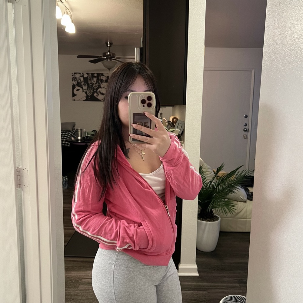 Pink sporty y2k vintage stripe zip up hoodie